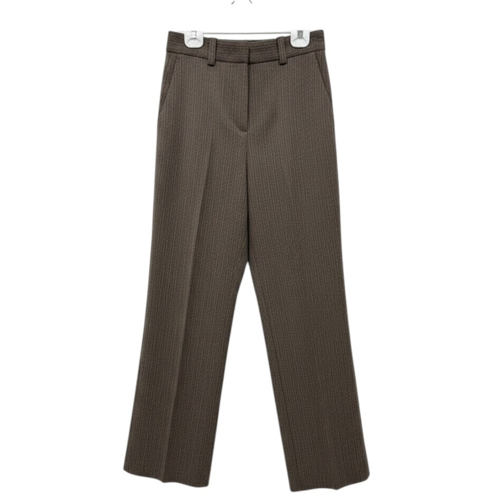 Massimo Dutti 100% Wool Brown Pinstripe Wide Leg Dress Pants Women's Size 2